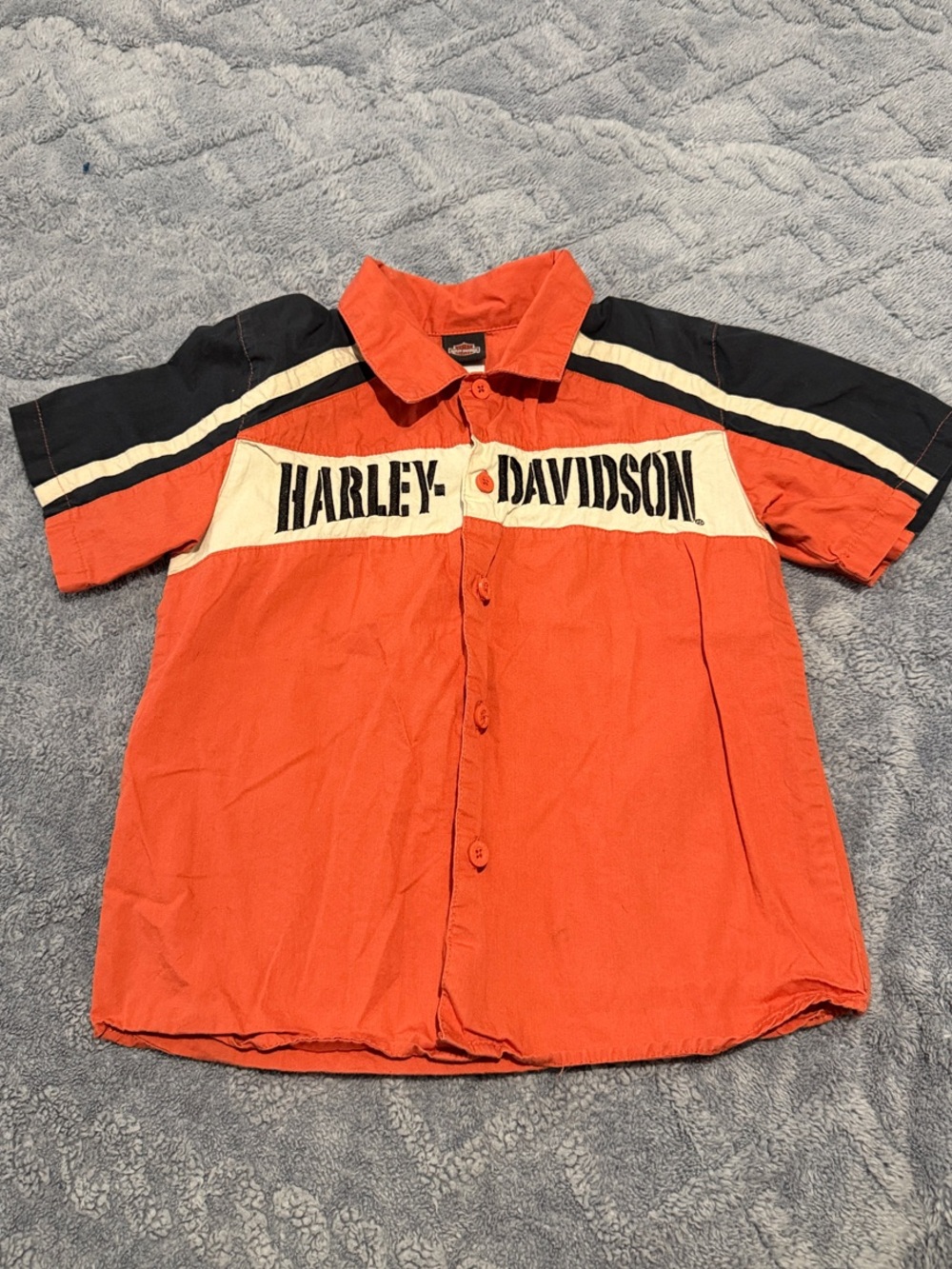 Harley-Davidson Orange, Black & Cream Kids Short Sleeve Button-Up Shirt size 6